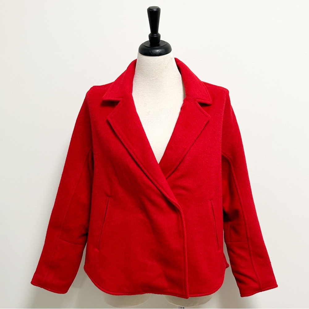 Marla Wynne Layers Red Melton Wool Blend Snap Button Dolman Sleeve Coat Medium